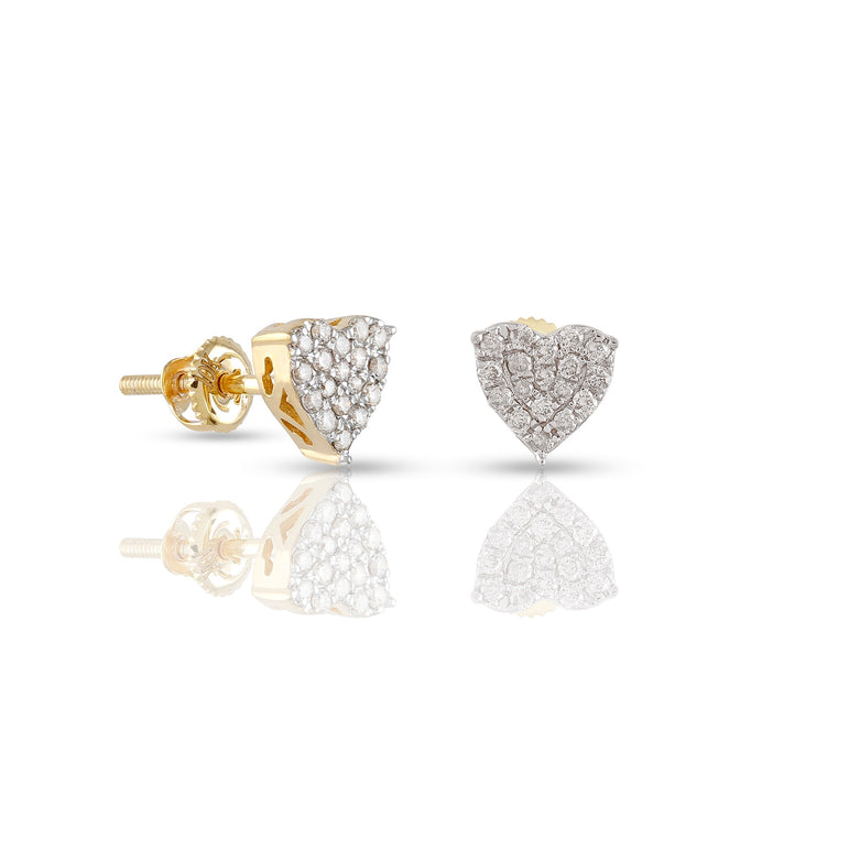 0.25ct Round Diamond Yellow Gold Heart Earrings