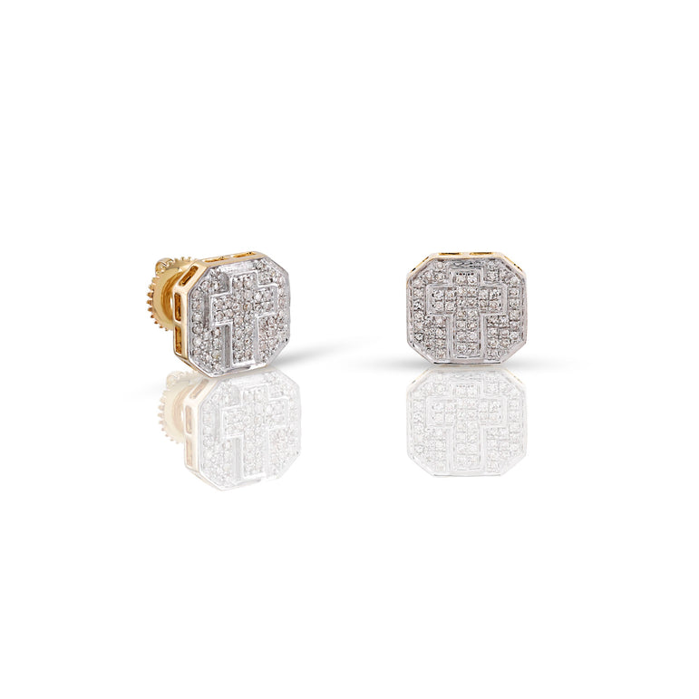 0.26Ct Diamond Cluster Yellow Gold Cross Earrings