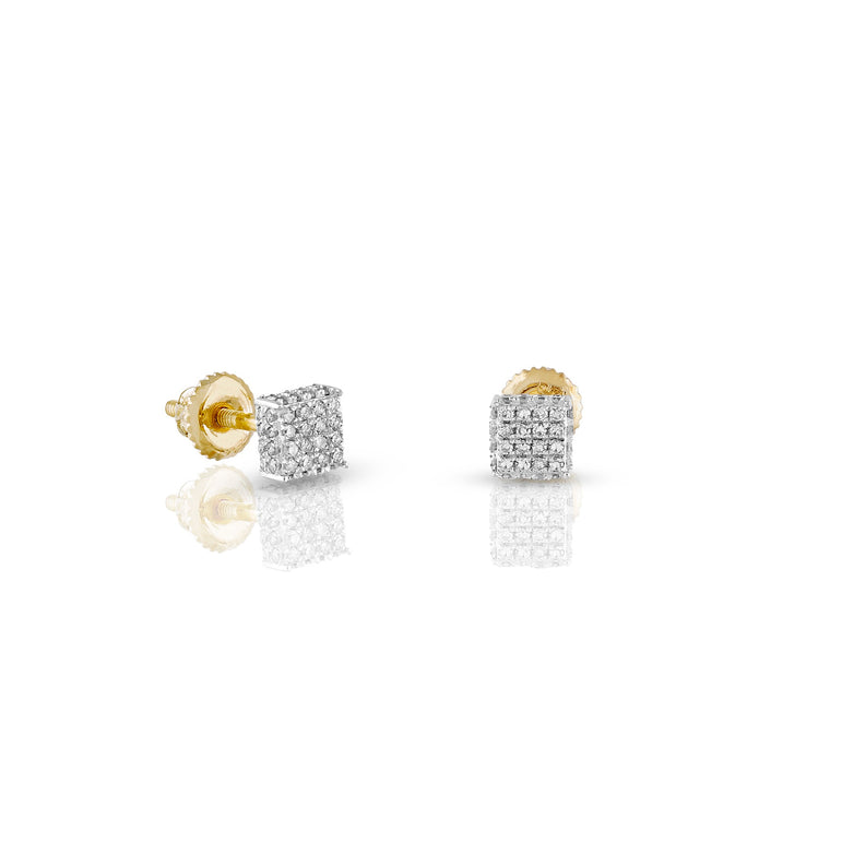 0.26Ct Yellow Gold Diamond Cluster Square Earrings