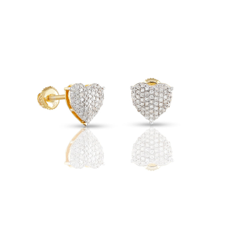 0.29Ct Diamond Cluster Yellow Gold Heart Stud Earrings