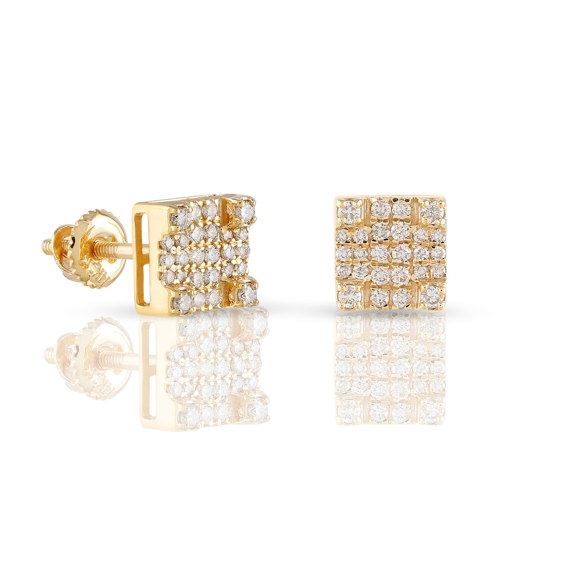 0.29Ct Round Diamond Yellow Gold Square Stud Earrings