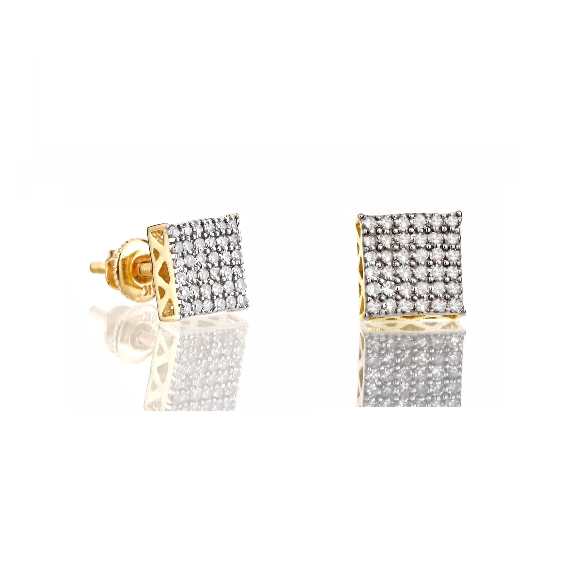 0.29Ct Yellow Gold Cluster Diamond Square Earrings