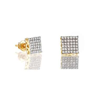 0.29Ct Yellow Gold Cluster Diamond Square Earrings