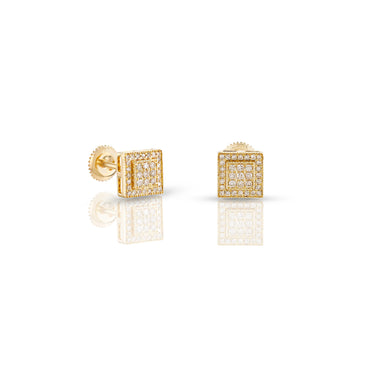 0.30Ct Round Diamond Yellow Gold Square Earrings