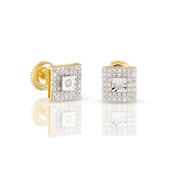 0.31ct Yellow Gold Diamond Square Illusion Earrings