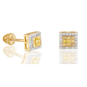 0.32Ct Round Diamond Square Stud Gold Earrings