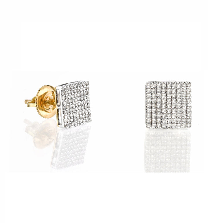 0.33Ct Round Diamond Cluster Yellow Gold Square Earrings