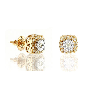 0.34Ct Yellow Gold Diamond Illusion Stud Earring