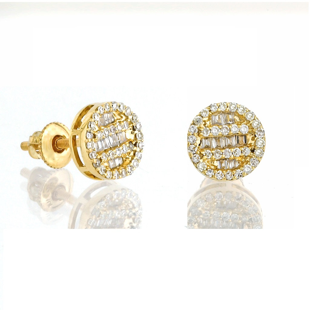 0.36Ct Yellow Gold Baguette and Round Diamond Stud Earrings