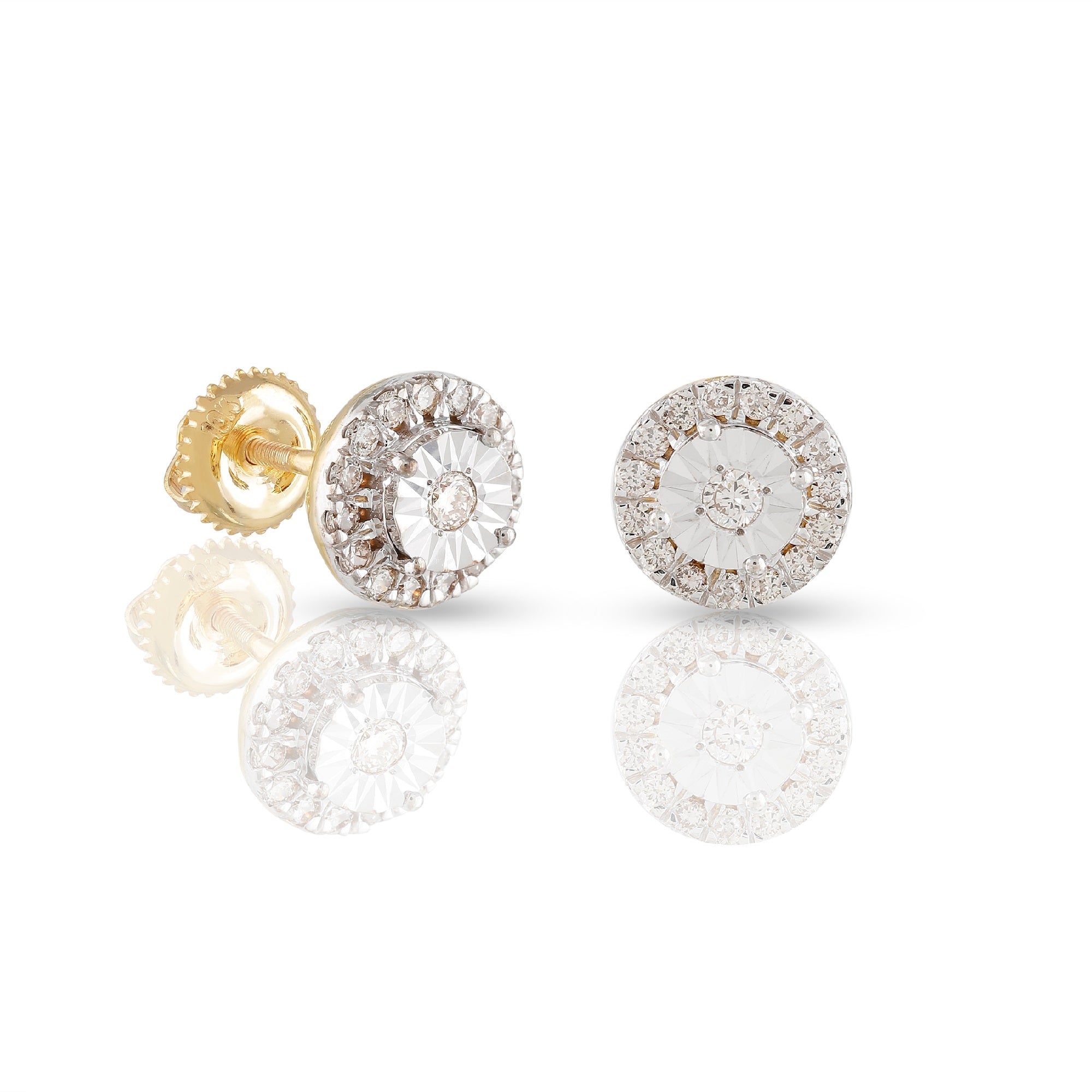 0.36Ct Yellow Gold Round Diamond Halo Stud Earrings