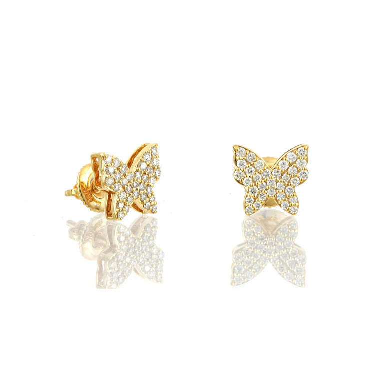 0.38Ct Round Diamond Yellow Gold Butterfly Stud Earrings