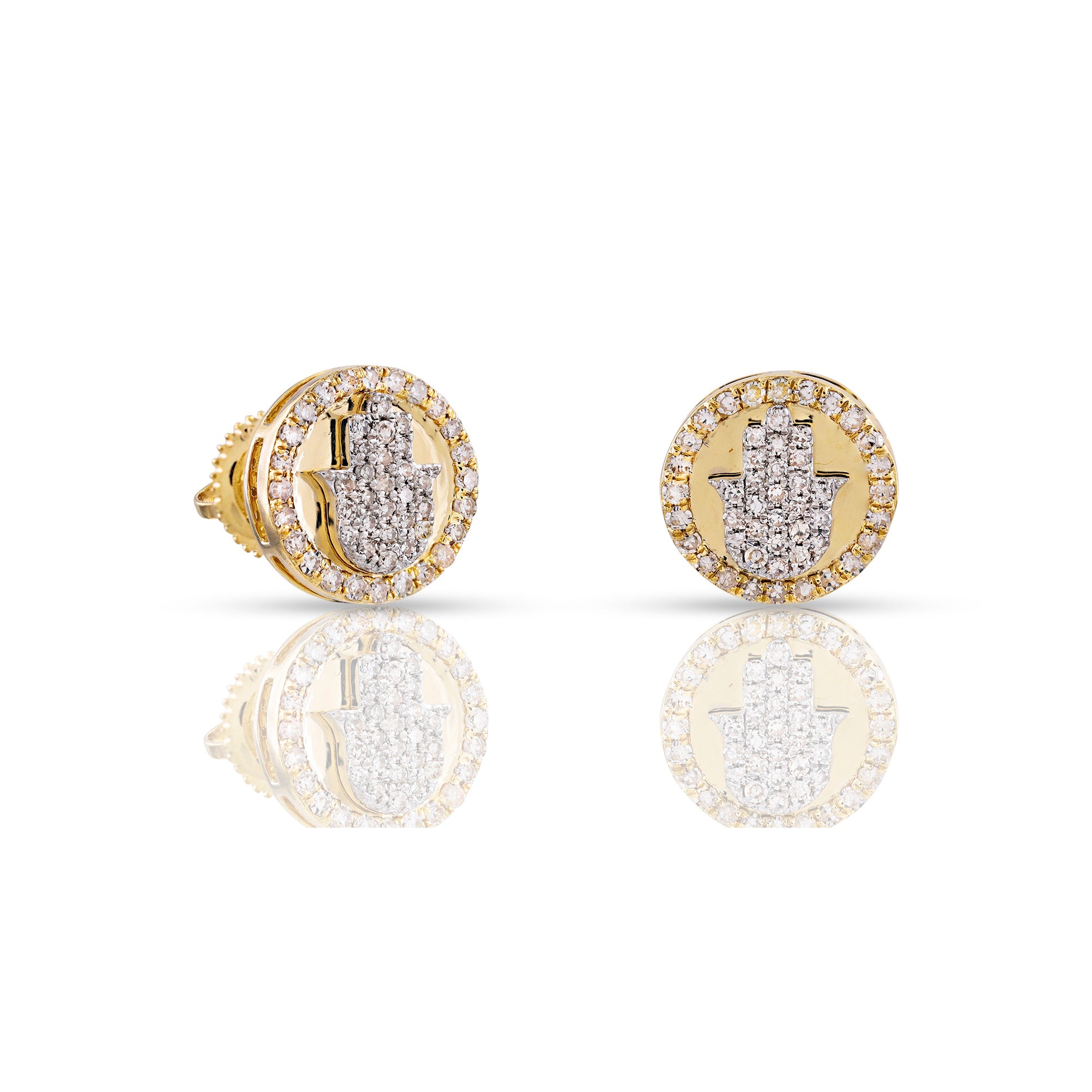 0.38Ct Yellow Gold Round Diamond Hamsa Earrings