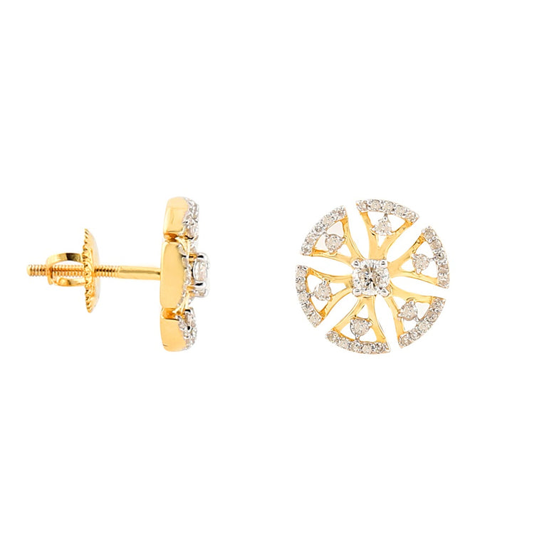 0.40Ct Round Diamond Yellow Gold Flower Stud Earrings