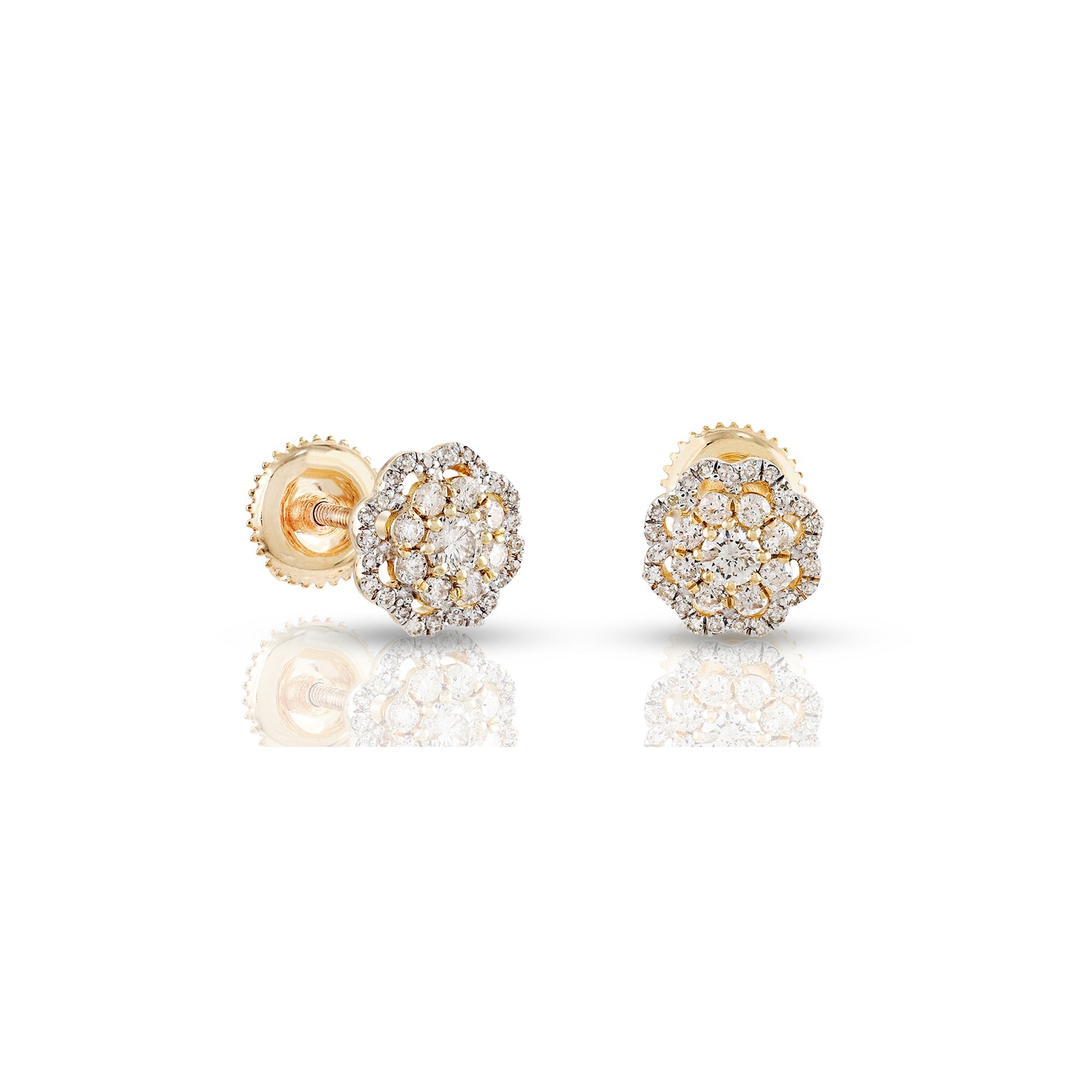 0.41Ct Yellow Gold Round Diamond Flower Stud Earrings