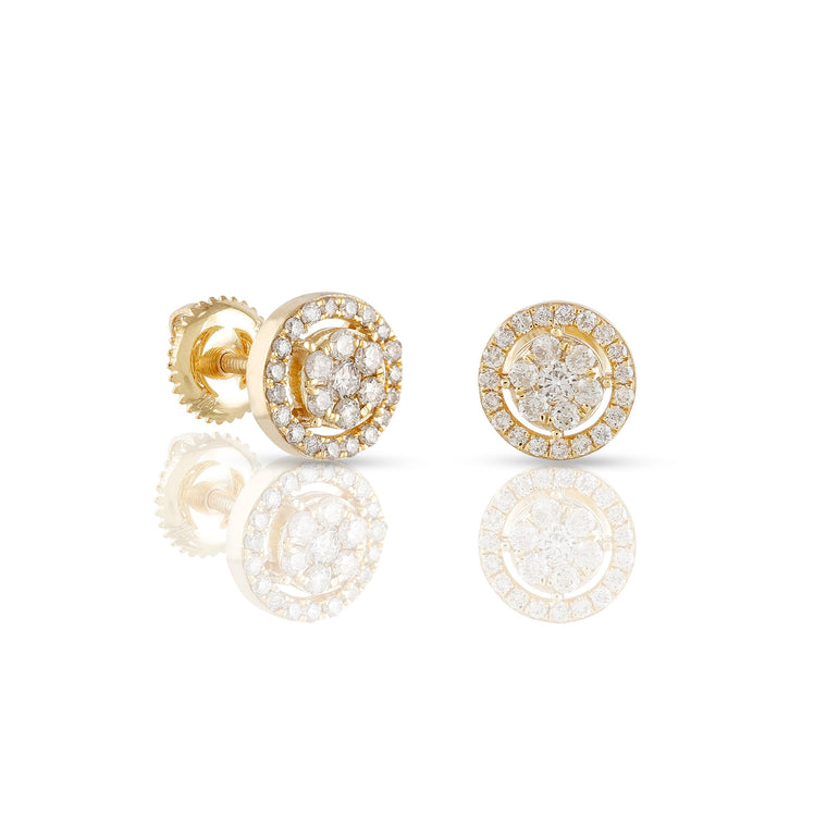 0.43 Yellow Gold Round Diamond Flower Stud Earrings