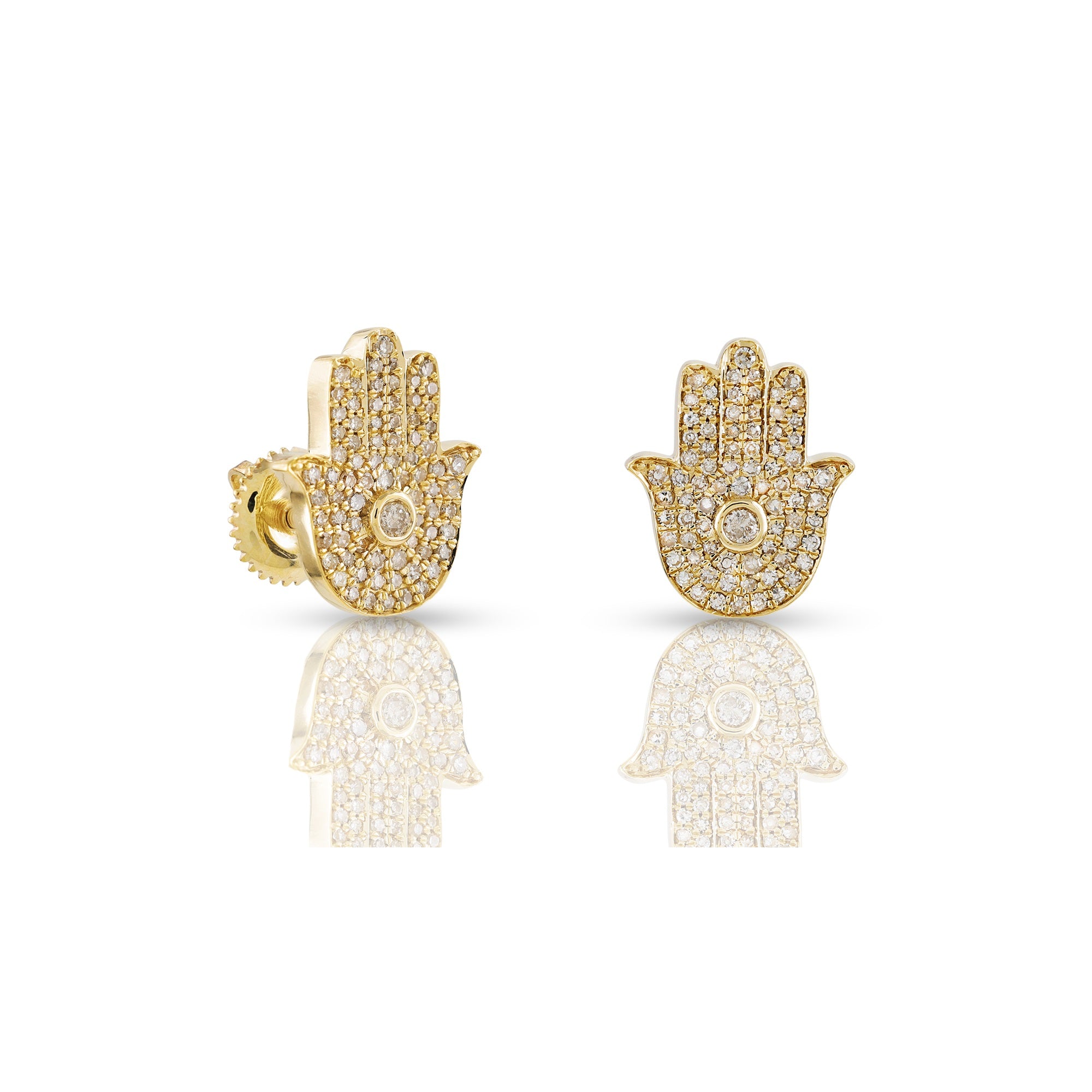 0.44Ct Diamond Cluster Yellow Gold Hamsa Stud Earrings