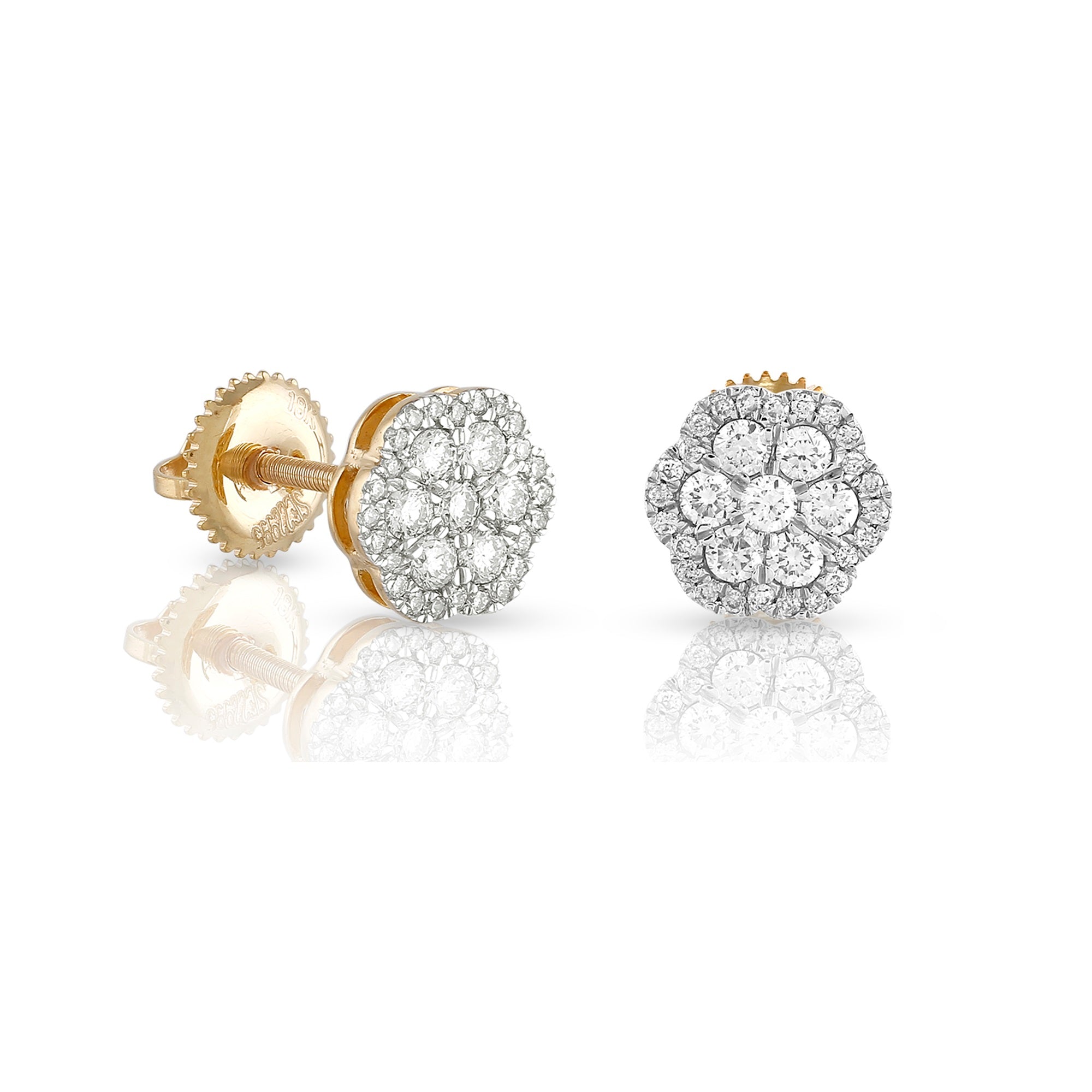 0.48Ct Diamond Yellow Gold White Diamond Flower Stud Earrings