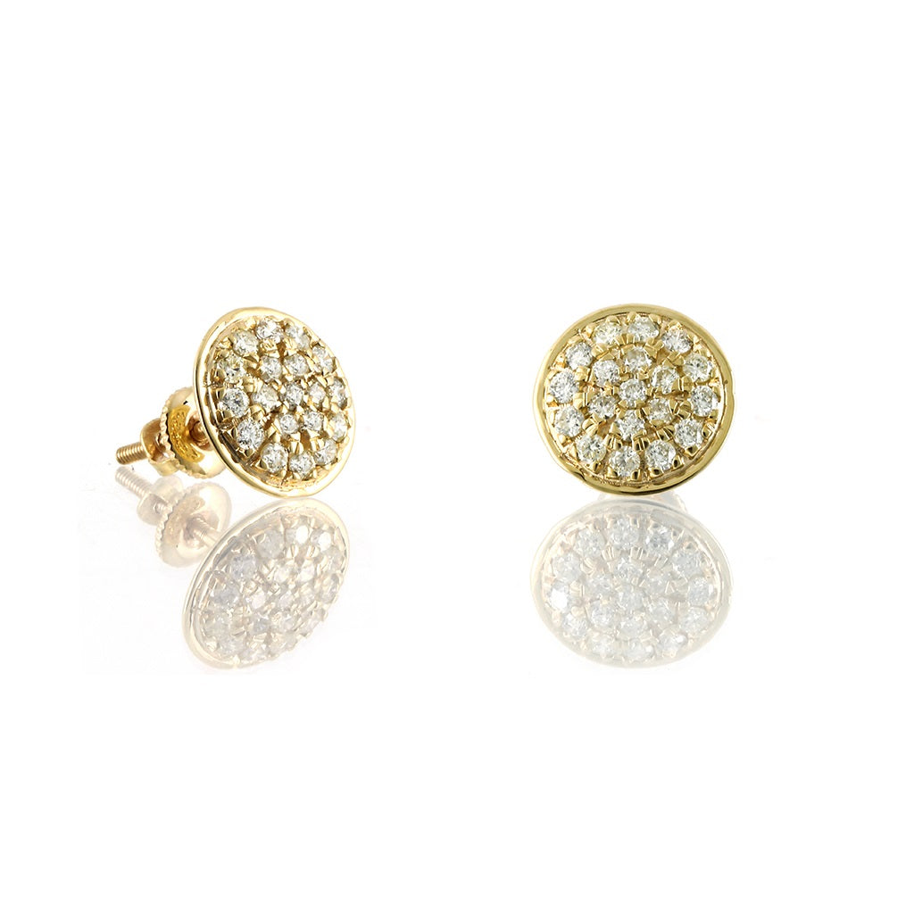 0.49Ct Diamond Cluster Yellow Gold Round Earrings