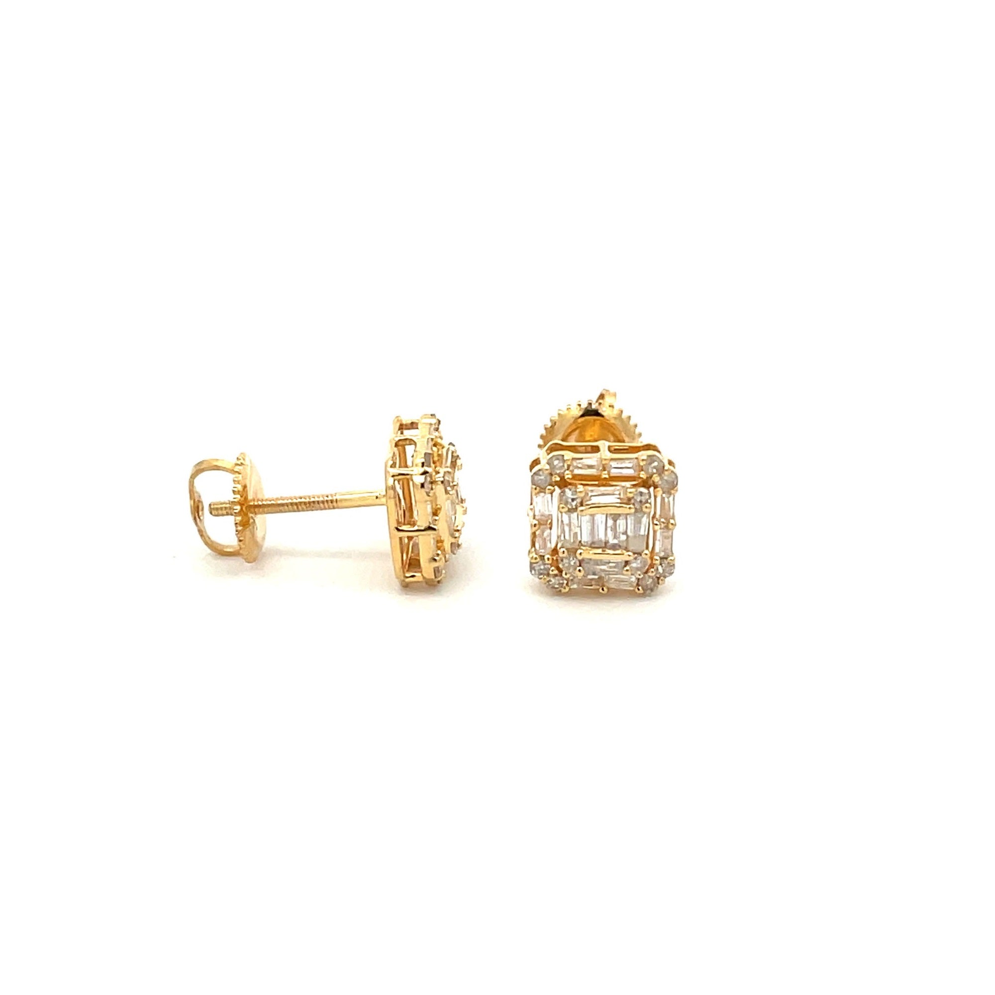 0.50Ct Baguette and Round Diamond Gold Square Earrings