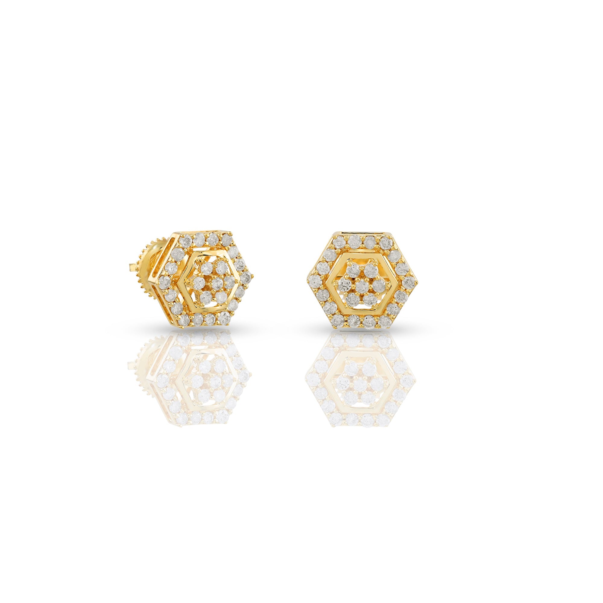 0.50Ct Diamond Yellow Gold Hexagon Stud Earrings