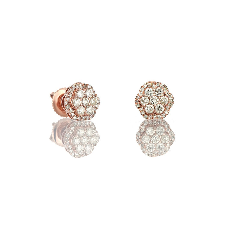 0.51Ct Round Diamond Rose Gold Flower Earrings