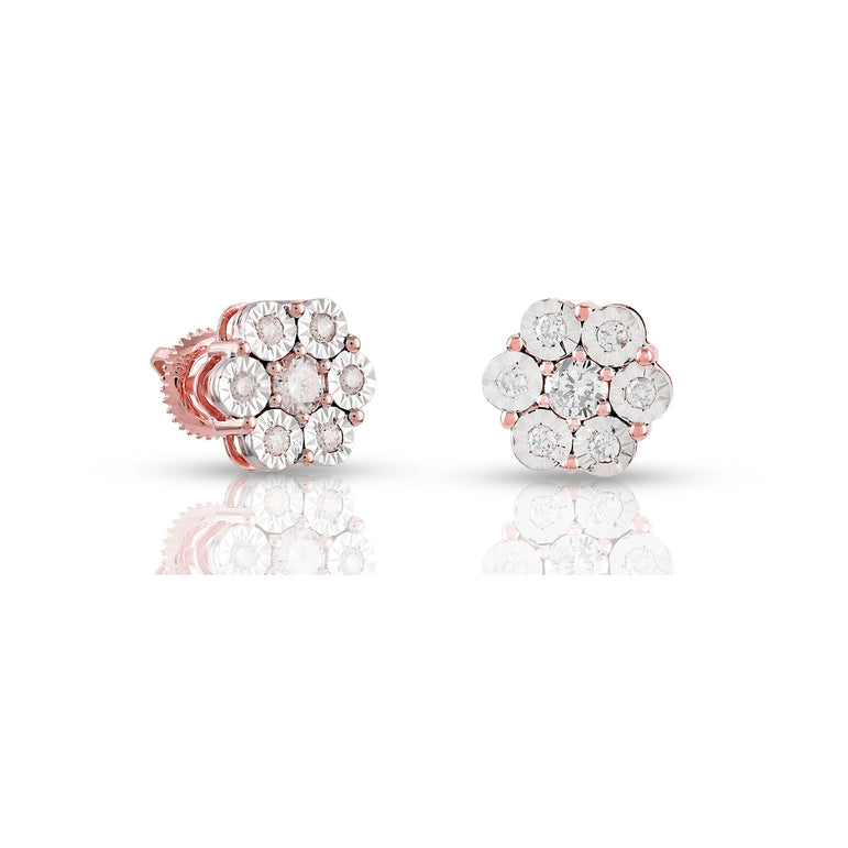 0.52Ct Round Diamond Rose Gold Flower Illusion Earrings