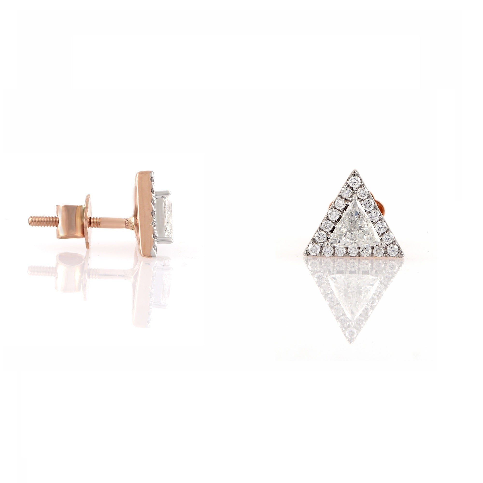 0.53Ct Rose Gold Round and Trillion Diamond Stud Earrings