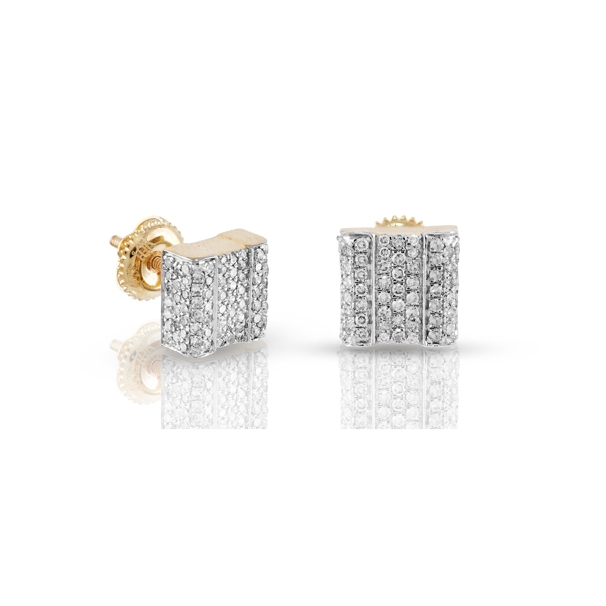 0.55Ct Yellow Gold Round Diamond Cluster Square Earrings