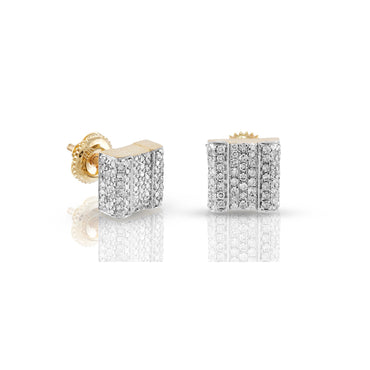 0.55Ct Yellow Gold Round Diamond Cluster Square Earrings