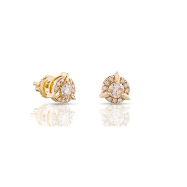 0.60Ct Round Diamond Yellow Gold Halo Stud Earrings