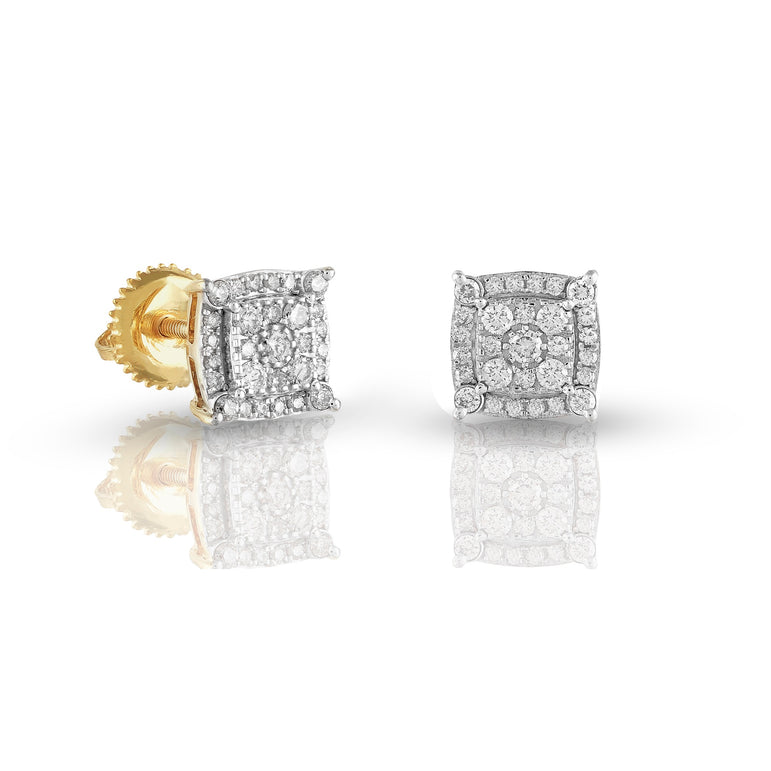 0.72Ct Round Diamond Yellow Gold Square Earrings