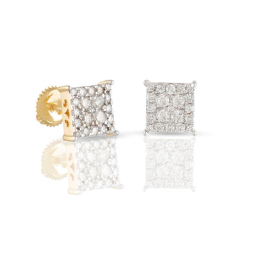 0.73Ct Yellow Gold Diamond Cluster Square Earrings