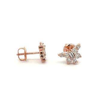 0.75Ct Round Diamond Rose Gold Butterfly Stud Earrings