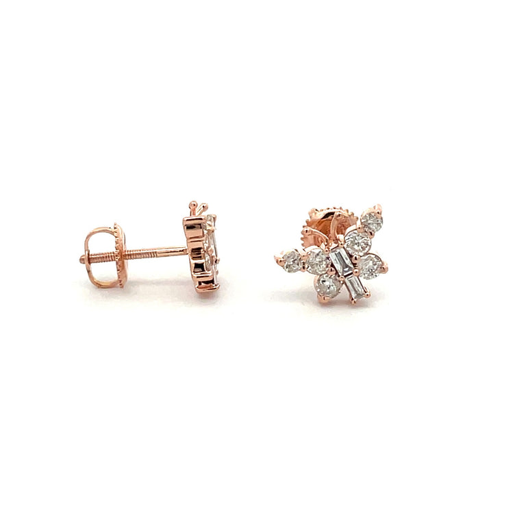 0.75Ct Round Diamond Rose Gold Butterfly Stud Earrings