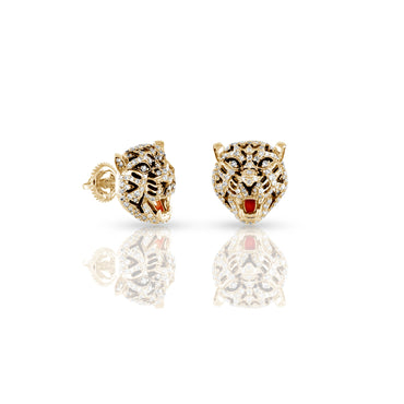 0.7Ct Diamond Yellow Gold Tiger Stud Earrings