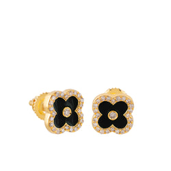 0.14 Carat Yellow Gold Round Diamond Enamel Stud Earring