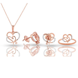 3-Piece Gold Earrings Set, Ring, Pendant – Double Heart Shaped Jewelry – Jewelry Sets for Women by Rafaela Jewelry