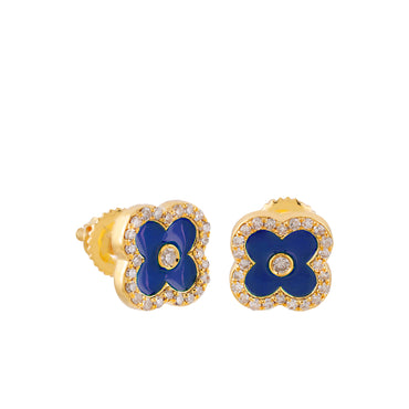 0.14 Carat Yellow Gold Round Diamond Enamel Stud Earring