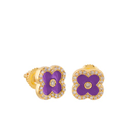 0.14 Carat Yellow Gold Round Diamond Enamel Stud Earring