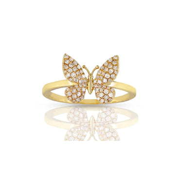 10.5mm Yellow Gold Round Diamond Butterfly Ring