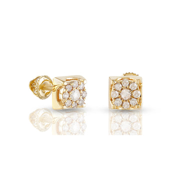 0.23ct Yellow Gold Round Diamond Square Earring by Rafaela Jewelry