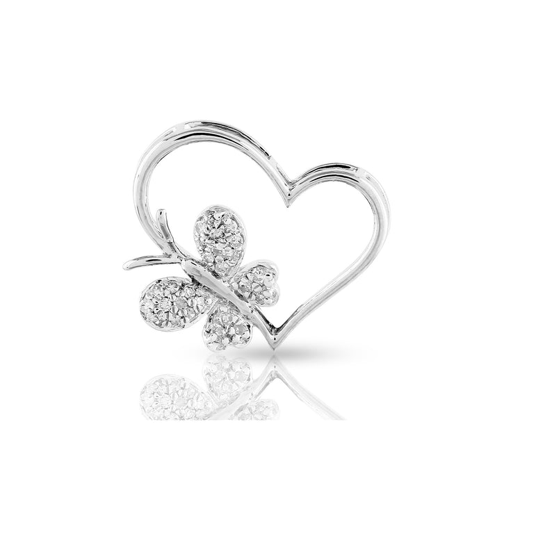  Round Diamond Butterfly Heart Pendant