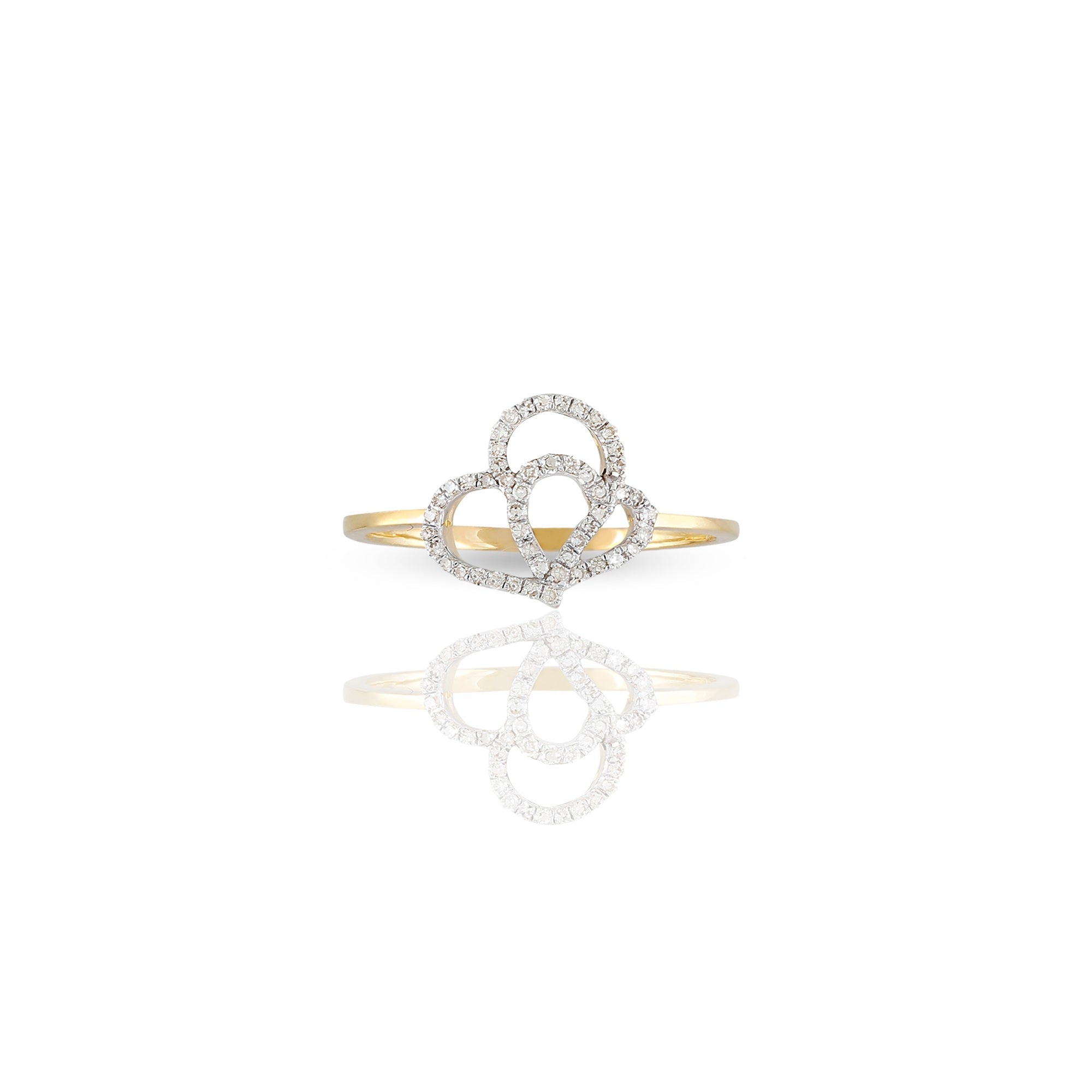 10K Yellow Gold Round Diamond Double Heart Ring