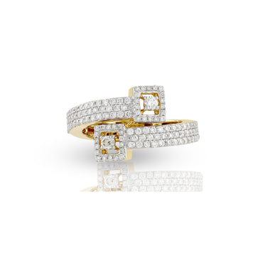 10K Yellow Gold Round Diamond Pave Cuff Ring