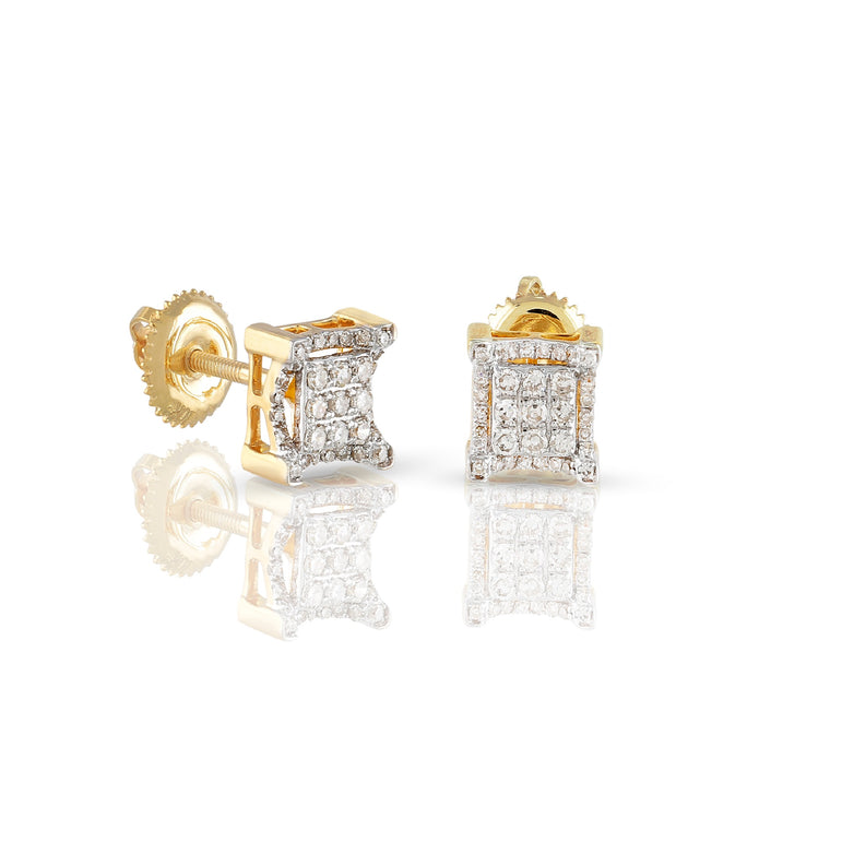 10K Yellow Gold Round Diamond Square Shape Earrings