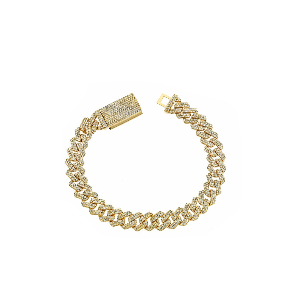 10mm Yellow Gold Diamond Cuban Bracelet