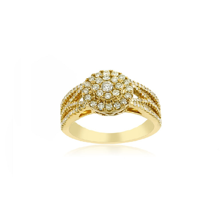 10mm Yellow Gold Round Diamond Halo Ring