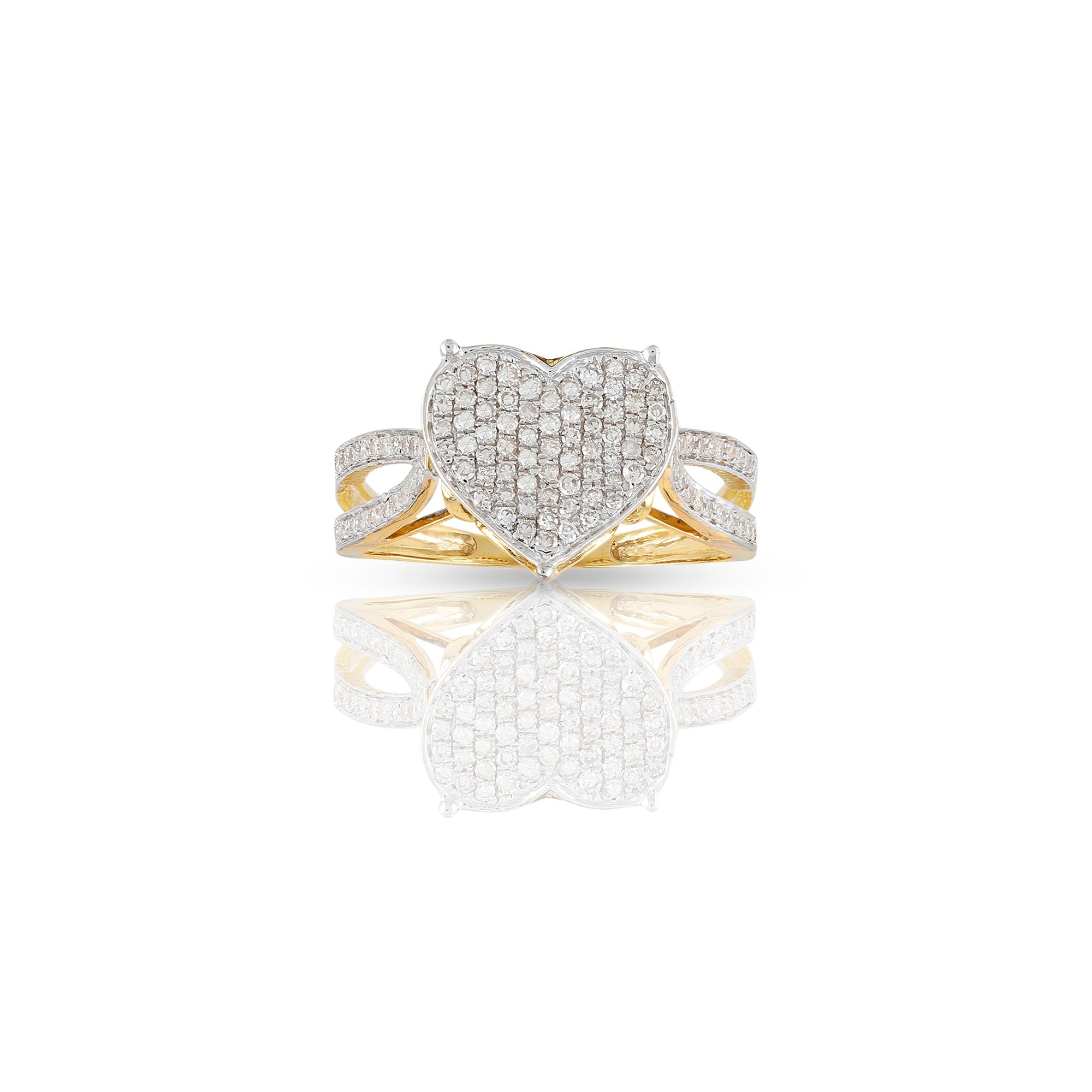 10mm Yellow Gold White Diamond Cluster Heart Ring