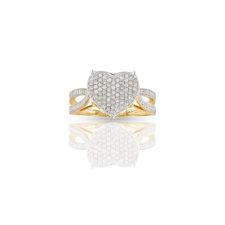 10mm Yellow Gold White Diamond Cluster Heart Ring