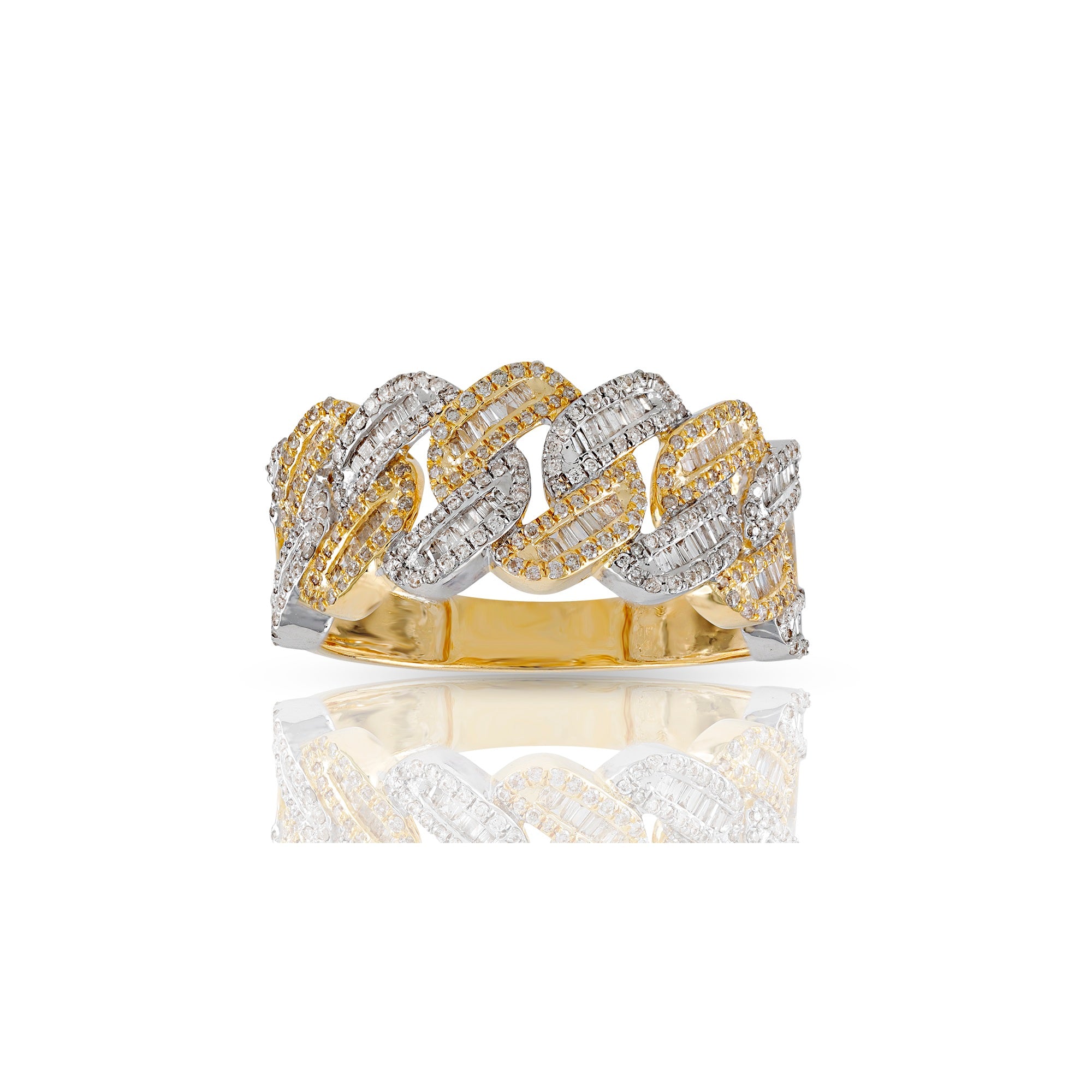 11mm Yellow Gold Baguette and Round Diamond Cuban Ring